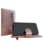 HEM Leren Rits Portemonnee Hoesje - Geschikt voor iPhone 16 Pro - Portemonnee hoesje iPhone 16 Pro – Pasjeshouder – Rosegold