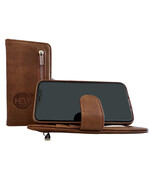 HEM Leren Rits Portemonnee Hoesje - Geschikt voor iPhone 16 Pro - Portemonnee hoesje iPhone 16 Pro – Pasjeshouder – Bronzed Brown
