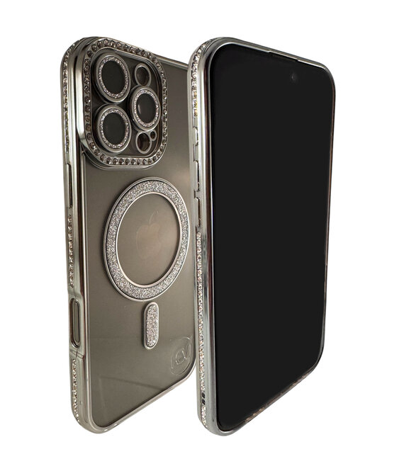 HEM HEM Hoesje Geschikt voor iPhone 12 Pro Max Hoesje - Geschikt voor MagSafe - Shockproof Backcover - Zilver Glitter Transparant hoesje