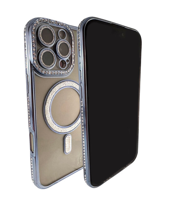 HEM HEM Hoesje Geschikt voor iPhone 13 Pro Max Hoesje - Geschikt voor MagSafe - Shockproof Backcover - Blauw-Paars Glitter Transparant hoesje