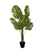Monstera Kunstplant 110 cm – 9 Bladeren + Nieuw Uitloper – Zwarte Pot Ø17 cm – Groene Kamerplant – Onderhoudsvrij