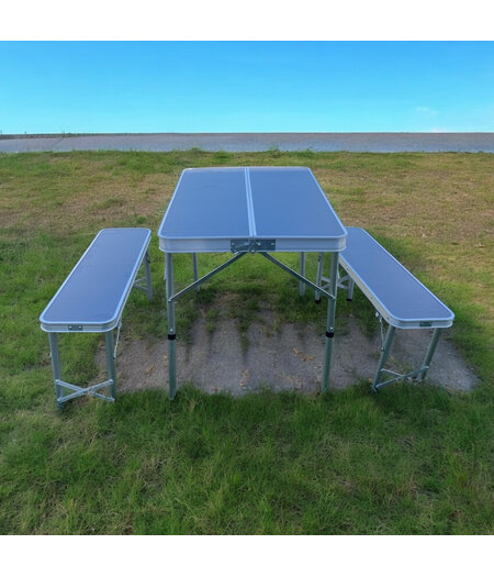 HEM Opvouwbare Campingtafel met 2 Banken – Aluminium Picknicktafel – Lichtgewicht 6,9 kg – Draagbaar in Koffer – 90x60x70 cm – Max. 90 kg