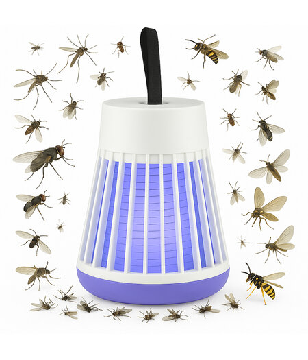 HEM Oplaadbare insectenlamp – Ø6 x 16 cm – LED muggenlamp voor binnen en buiten – USB oplaadbaar – met ophanglus en opbergzak