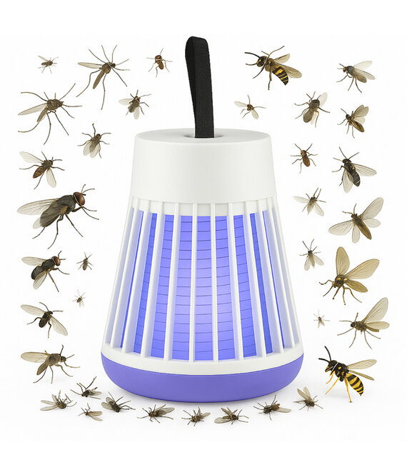 HEM HEM Oplaadbare insectenlamp – Ø6 x 16 cm – LED muggenlamp voor binnen en buiten – USB oplaadbaar – met ophanglus en opbergzak