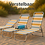 HEM HEM Strandligbed Opvouwbaar – Lichtgewicht Aluminium Ligstoel – Strandbed met Verstelbare Rugleuning 3 standen – Outdoor Ligbed met Streeppatroon – Geel/Blauw/Wit