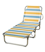 Strandligbed Opvouwbaar – Lichtgewicht Aluminium Ligstoel – Strandbed met Verstelbare Rugleuning 3 standen – Outdoor Ligbed met Streeppatroon – Geel/Blauw/Wit