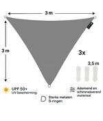 CUHOC Schaduwdoek Driehoek 3x3x3 Meter – Grijs – UV-Beschermend Zonnescherm voor Tuin, Terras of Balkon – Waterdoorlatend – Inclusief Bevestigingstouw – Ademend & Weerbestendig