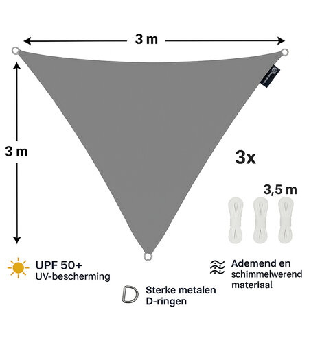 CUHOC CUHOC Schaduwdoek Driehoek 3x3x3 Meter – Grijs – UV-Beschermend Zonnescherm voor Tuin, Terras of Balkon – Waterdoorlatend – Inclusief Bevestigingstouw – Ademend & Weerbestendig CUHOC CUHOC Schaduwdoek Driehoek 3x3x3 Meter – Grijs – UV-Beschermend Zonnescherm voor Tuin, Terras of Balkon – Waterdoorlatend – Inclusief Bevestigingstouw – Ademend & Weerbestendig