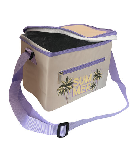 CUHOC CUHOC Koeltas 4L – Compacte Lunchtas met schouderband voor School, Werk of Strand – Isolerende Koelbag – Kleine Koeltas  -Paarse Palmprint & ‘SUMMER’ Opdruk