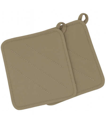 HEM Pannenlappen Taupe – Groot Formaat – 100% Katoen – Gevoerd met Polyester – Hittebestendig tot 250°C – Set van 2 – Keukenaccessoires