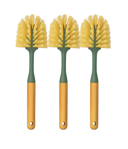 HEM Afwasborstel set - 3 stuks - bamboe handvat - natuurlijke borstelharen - milieuvriendelijk - ergonomisch design - geschikt voor servies en pannen