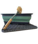 HEM Complete Afwas Set – Opvouwbare Afwasbak/ Dienblad 8L + Bamboe Afwasborstel + Grijze Siliconen Afdruipmat – Keukenafwasset , afwassetCamping