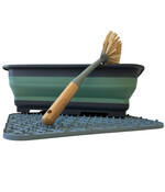 HEM Complete Afwas Set – Opvouwbare Afwasbak/ Dienblad 8L + Bamboe Afwasborstel + Blauwe Siliconen Afdruipmat – Keukenafwasset , afwassetCamping