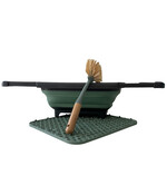 Opvouwbare Afwasteil met Ingebouwde Stop 8L, Bamboe Afwasborstel en Groene Siliconen Afdruipmat 29,5x26 cm – Complete Set voor Camping en Thuisgebruik