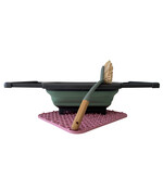 HEM Opvouwbare Afwasteil met Ingebouwde Stop 8L, Bamboe Afwasborstel en Roze Siliconen Afdruipmat 29,5x26 cm – Complete Set voor Camping en Thuisgebruik