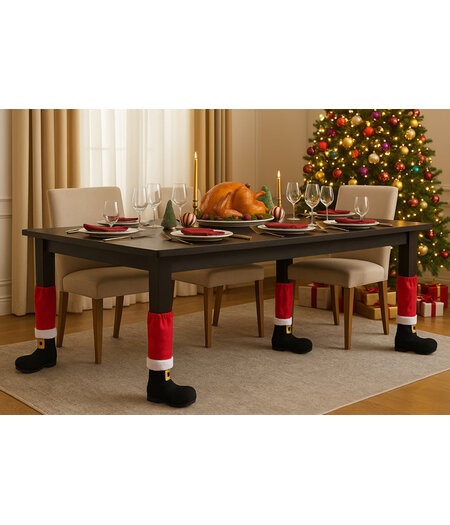 HEM HEM Christmas Tafelpoten Hoezen - 4 stuks - Kerstman Laarzen Decoratie 25x50 cm Kerst Tafel Decoratie