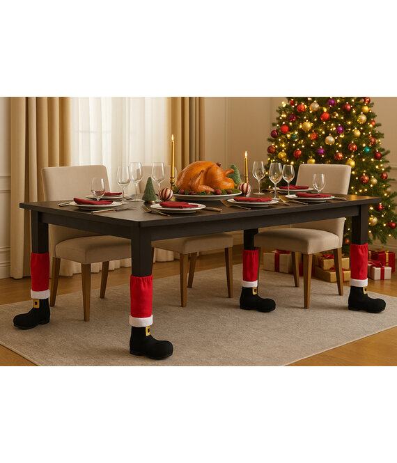 HEM HEM Christmas Tafelpoten Hoezen - 4 stuks - Kerstman Laarzen Decoratie 25x50 cm Kerst Tafel Decoratie