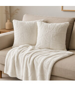 HEM Imitatie Bont Plaid 130x160 cm met 2 Sierkussens – Zacht Polyester – Luxe Kussen en Plaid Set voor Bank of Fauteuil – Woondecoratie - Wit