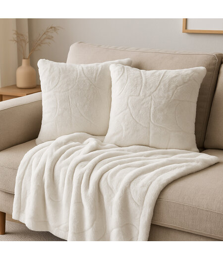 HEM Plaid 130x160 cm met 2 Sierkussens Wit