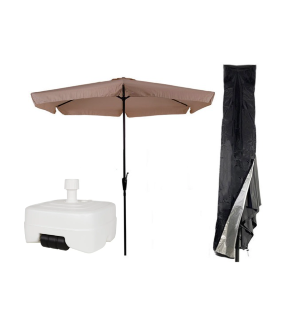 CUHOC CUHOC Parasol 300 cm Ecru - Inclusief Witte Verrijdbare Vulbare Parasolvoet 40-60 kg + Redlabel Parasolhoes
