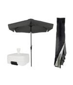 CUHOC Parasol 300 cm Grijs - Inclusief Witte Verrijdbare Vulbare Parasolvoet 40-60 kg + Redlabel Parasolhoes