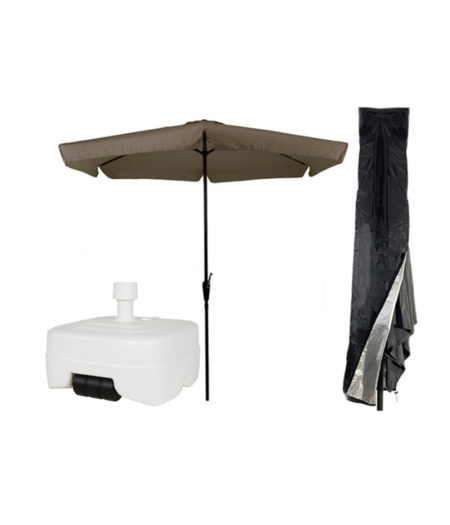 CUHOC CUHOC Parasol 300 cm Taupe - Inclusief Witte Verrijdbare Vulbare Parasolvoet 40-60 kg + Redlabel Parasolhoes