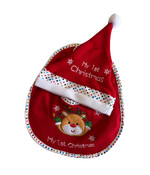 HEM - Baby Kerstset – Slabbetje & Kerstmuts – My 1st Christmas – Rendier Gezicht  met lampjes – Rood/Wit