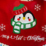 HEM HEM -	Baby Set – Slabbetje + Kerstmuts – “My 1st Christmas” – Pinguïn met Sjaal – Rood/Wit