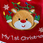 HEM HEM - Baby Set – Slabbetje + Kerstmuts – “My 1st Christmas” – Rendiergezicht – Rood/Wit
