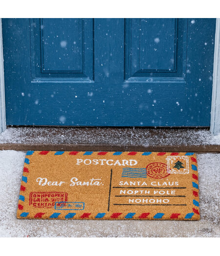 HEM HEM - Kerst Deurmat 40x60 cm – Kokosmat – Postcard Dear Santa – Anti-Slip – Kerstdecoratie voor Binnen en Buiten - Deurmat Kerst - Kerstversiering