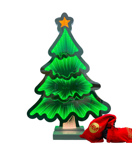 HEM HEM LED Kerstboom – 3D Spiegeleffect Boom 45 cm – Met Ster – Twee Zijdig Effect – Inclusief Opbergzak – Kerstdecoratie met Verlichting - Infinity Kerstboom