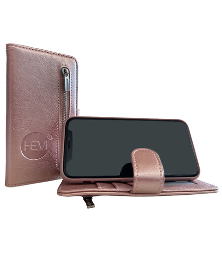 HEM HEM Leren Boekhoesje Met Rits - iPhone 17 Pro Max Hoesje - Rosegold / Roze Goud - Luxe Wallet Case / Portemonnee Hoesje met Pasjeshouder en Bescherming - iPhone 17 Pro Max Bookcase