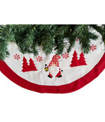 HEM Kerstboom Rok – Ø 90 cm – Wit/Rood – Met Gnoom Opdruk – Christmas Tree Skirt – Fleece Boomkleed – Kerstdecoratie Rondom Kerstboom