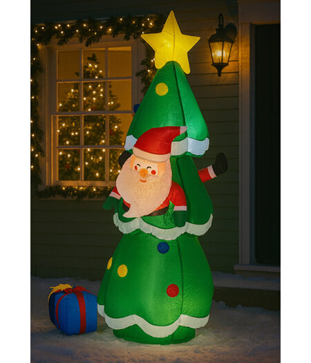 HEM HEM Opblaasbare Kerstboom met Kerstman – 183 cm Hoog – Met LED Verlichting – Inclusief Opbergzak, 3 Grondpennen en Scheerlijnen