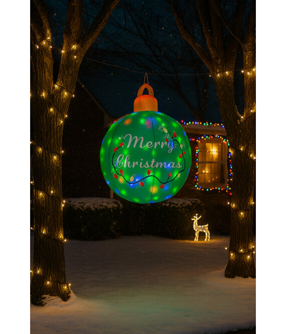 HEM HEM Opblaasbare Kerstbal – 122 cm Hoog – Met LED Verlichting en Blower – Inclusief Opbergzak, Grondpennen en Scheerlijnen