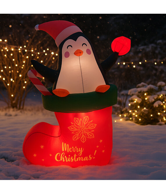 HEM HEM Opblaasbare Kerstdecoratie Pinguïn in Kerstsok – 178 cm Hoog – Met LED Verlichting -  Inclusief Blower, Touwen & Opbergzak – Waterdicht Polyester – Voor Binnen & Buiten