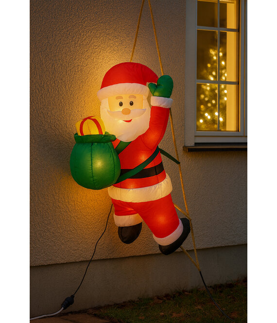 HEM HEM Kerstman op ladder met Rugzak Opblaasbaar 122 cm – LED Verlichting – Inclusief Blower & Ladder – Waterdicht Polyester – Voor Binnen & Buiten  met opbergzak