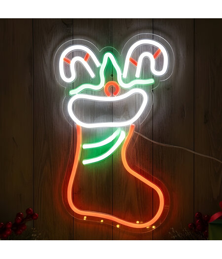 HEM HEM LED Neon Kerstsok – Kerstverlichting Wandlamp – Groen/Rood/Wit – Binnen – Neon Light Decoratie – Inclusief Opbergzak
