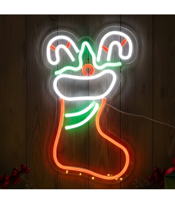 HEM HEM LED Neon Kerstsok – Kerstverlichting Wandlamp – Groen/Rood/Wit – Binnen – Neon Kerstverlichting – Inclusief Opbergzak