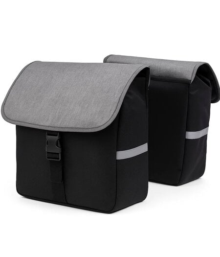 CUHOC CUHOC Dubbele Fietstas 40L 600d - Waterdicht - Grijs/Zwart - 2x20L - Stevig Kliksysteem - Fietstassen Elektrische Fietsen - Reflecterende Strepen