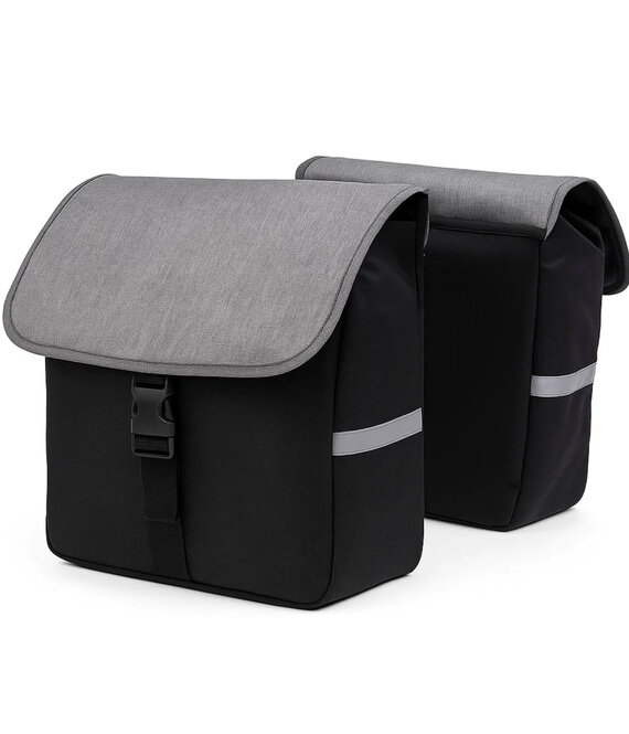 CUHOC CUHOC Dubbele Fietstas 40L 600d - Waterdicht - Grijs/Zwart - 2x20L - Stevig Kliksysteem - Fietstassen Elektrische Fietsen - Reflecterende Strepen
