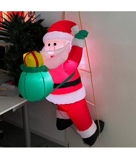 HEM HEM Kerstman op ladder met Rugzak Opblaasbaar 122 cm – LED Verlichting – Inclusief Blower & Ladder – Waterdicht Polyester – Voor Binnen & Buiten  met opbergzak