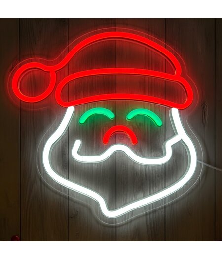 HEM HEM LED Neon Kerstman met puntige baard– Kerstverlichting Wandlamp – Oranje/Rood/Wit – Binnen – Neon Light Decoratie – Inclusief Opbergzak