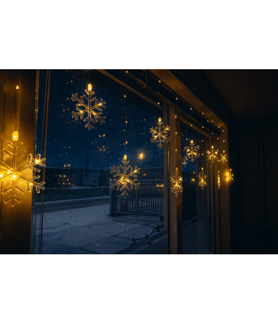 HEM HEM LED Sneeuwvlok Lichtgordijn – 112 LED – Warm Wit – 8 Functies – Timer 6u/18u – 200x60 cm – Batterij – Kerstverlichting Binnen  en beschut buiten (IP44) – Sneeuwvlokken Raamverlichting met opbergzak