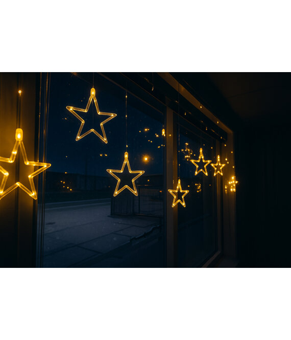 HEM HEM LED Kerstster Lichtgordijn – 100 LED – Warm Wit – 8 Functies – Timer 6u/18u – 200x60 cm – Batterij – Kerstverlichting Binnen  en beschut buiten (IP44) – Kerstster Raamverlichting met opbergzak