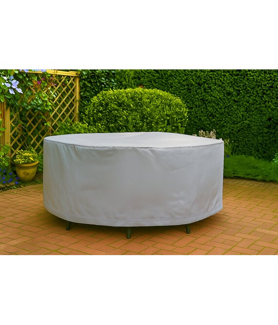 CUHOC COVER UP HOC - Diamond hoes tuinset rond - 250x80 cm ( diameterxhoogte) - tuinmeubel beschermhoes waterdicht met Stormbanden, Trekkoord en Afwaterings HOCCIE - Zilvergrijze hoes voor ronde tuinset