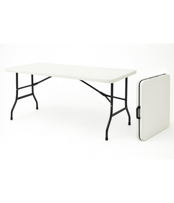 HEM HEM Vouwtafel Inklapbaar 180x70 Wit – Buffettafel – Klaptafel  - Campingtafel – 100 kg Belastbaar – 9,5 kg met rode HEM topper