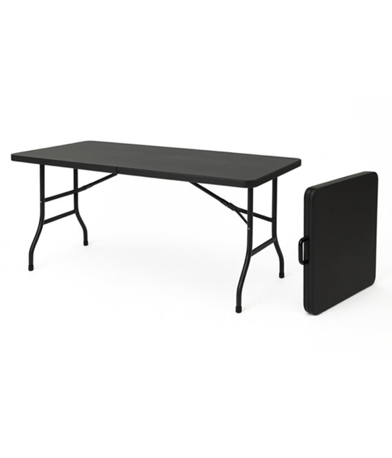 HEM HEM Vouwtafel Inklapbaar 180x70 Zwart – Buffettafel – Klaptafel – Campingtafel -  100 kg Belastbaar – 9,5 kg - Met Rode HEM Topper