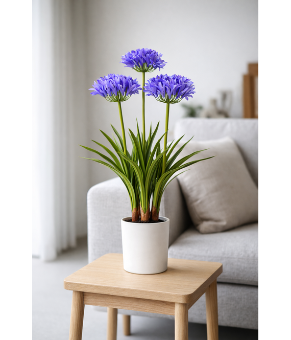 HEM HEM Kunstplant Agapanthus Paars 80 cm in witte pot – Nepplant voor binnen – Realistische kunstbloemen