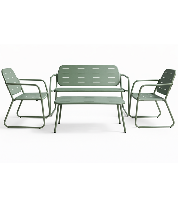 HEM HEM Loungeset 4 Personen Groen – Tuinset Met Stoelen En Bank – 4-delig Tuinmeubelset Van Mat Staal